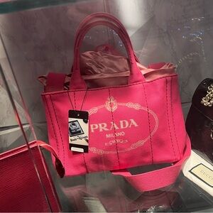 Prada Hot Pink Canvas Tote with Logo